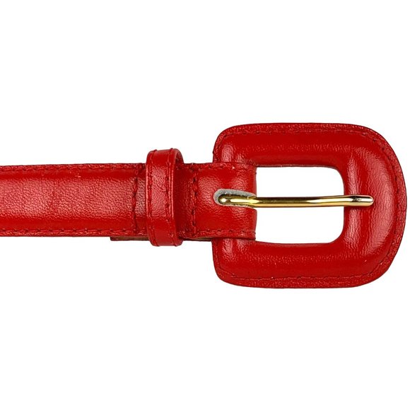 Skinny Bright Red Leather Belt with Red Leather Buckle - like new, size S/M - Picture 3 of 9